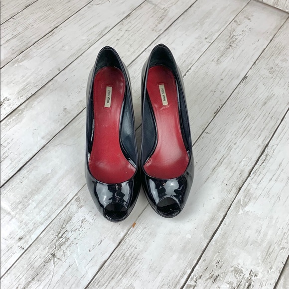 MIU MIU patent leather peep toe wedges size 34.5 - Picture 2 of 6